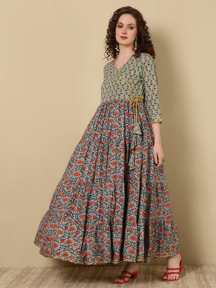 DRESS-Rayon Printed Angrakha Style