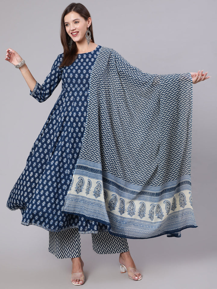 DUPATTA SET - Cotton Blue printed Dupatta Set