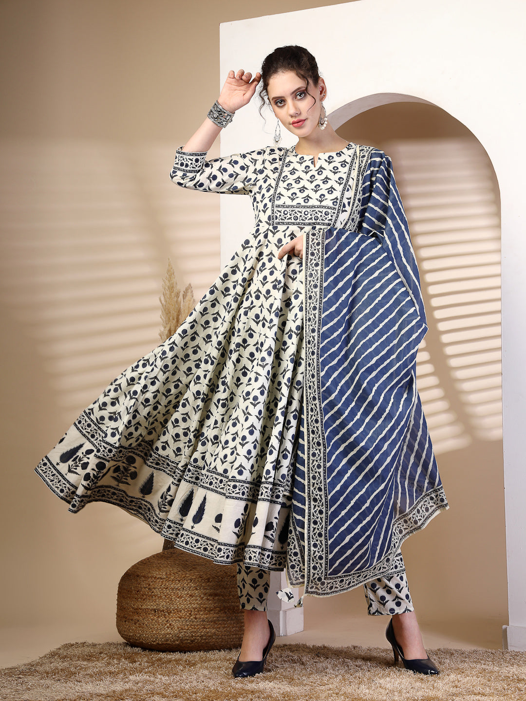 DUPATTA SET- BLUE, COTTON, FLARED