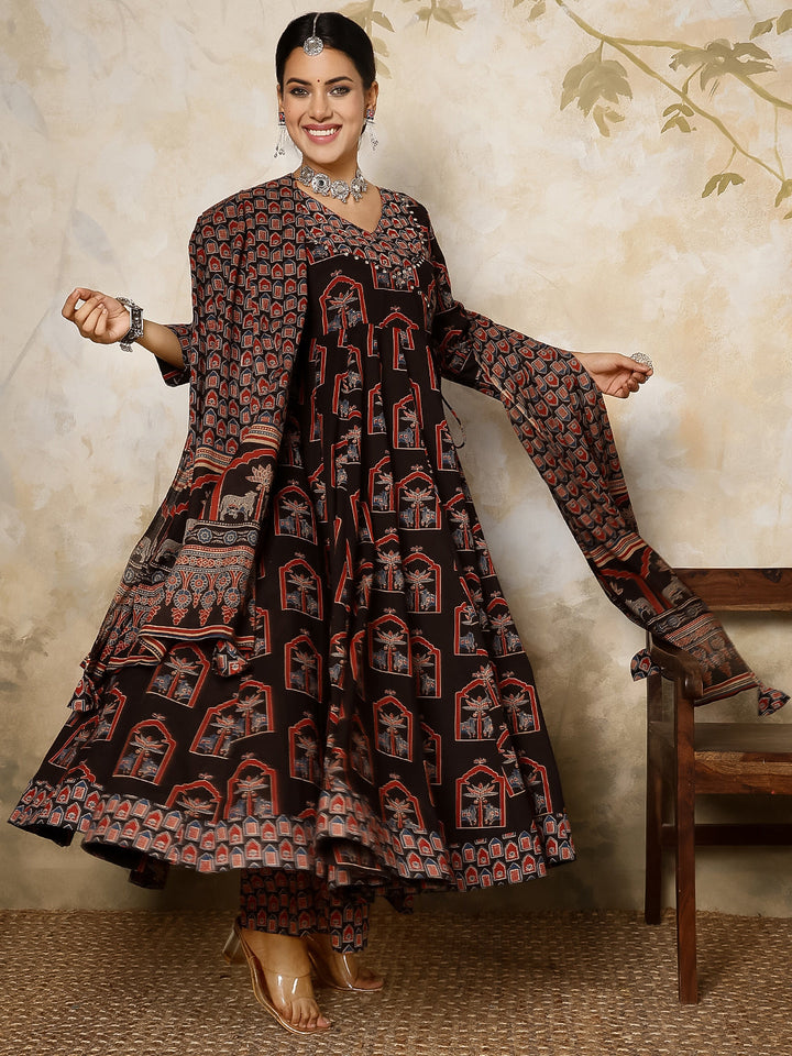 DUPATTA SET- BLACK COTTON CALF LENGTH PRINTED