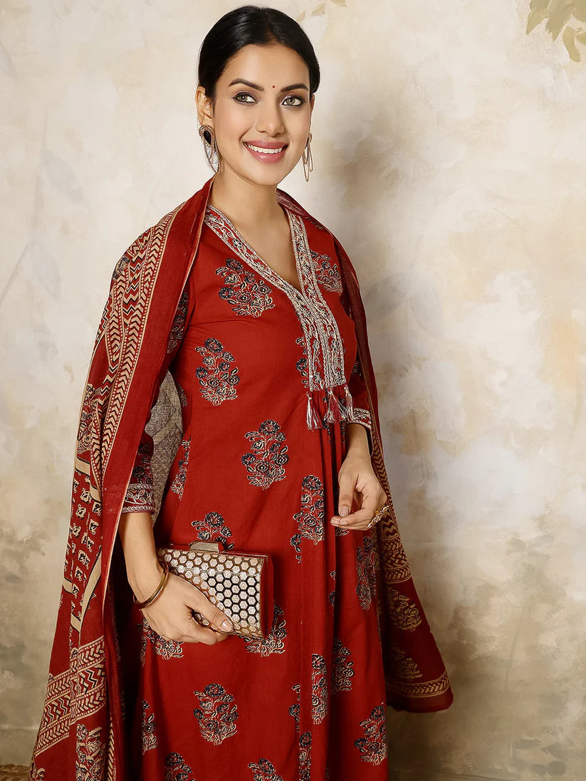 DUPATTA SET-Cotton Printed Flared