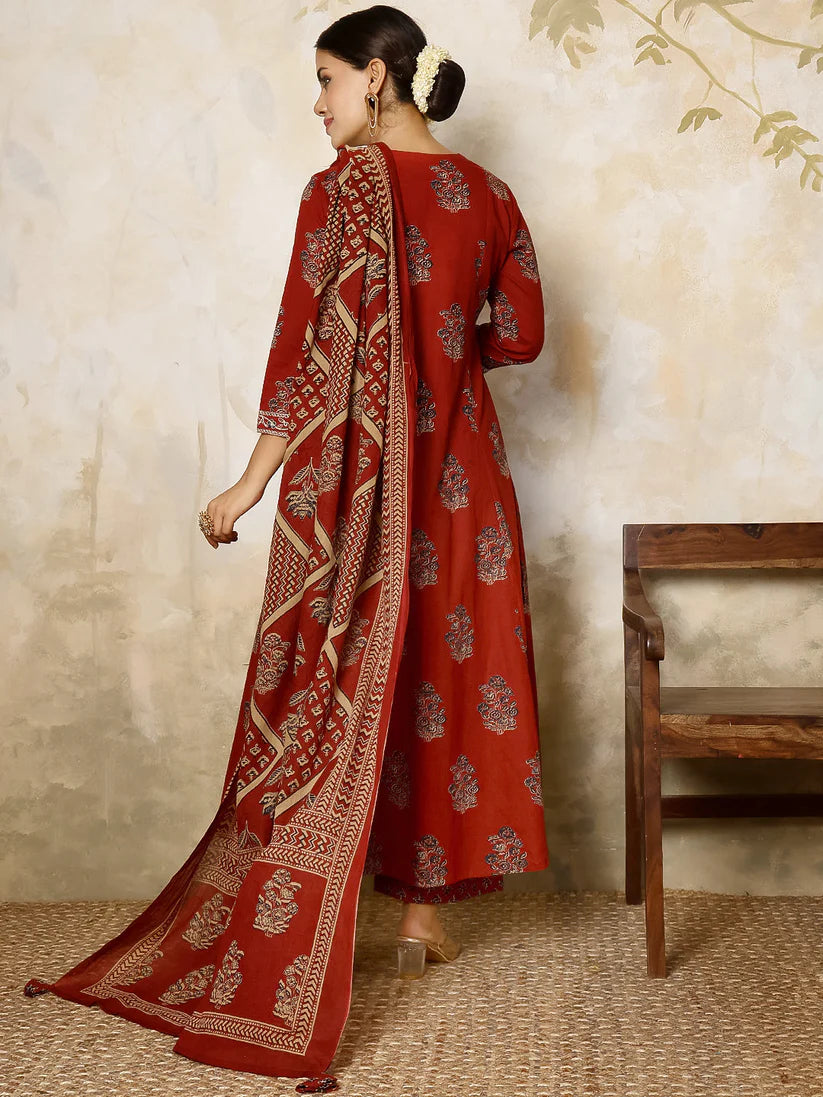 DUPATTA SET-Cotton Printed Flared