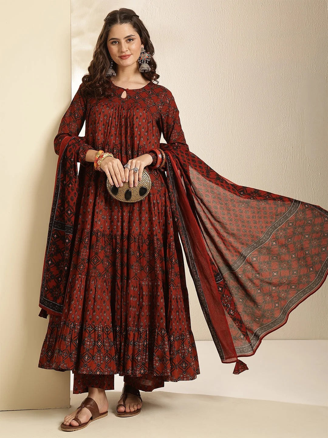 DUPATTA SET-Anarkali Cotton printed