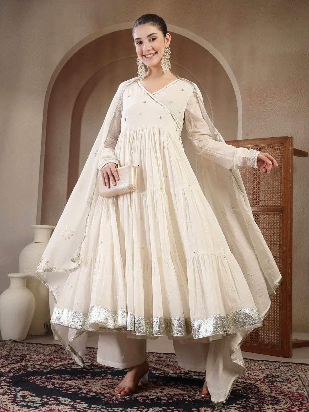 DUPATTA SET-Anarkali Malmal Cotton
