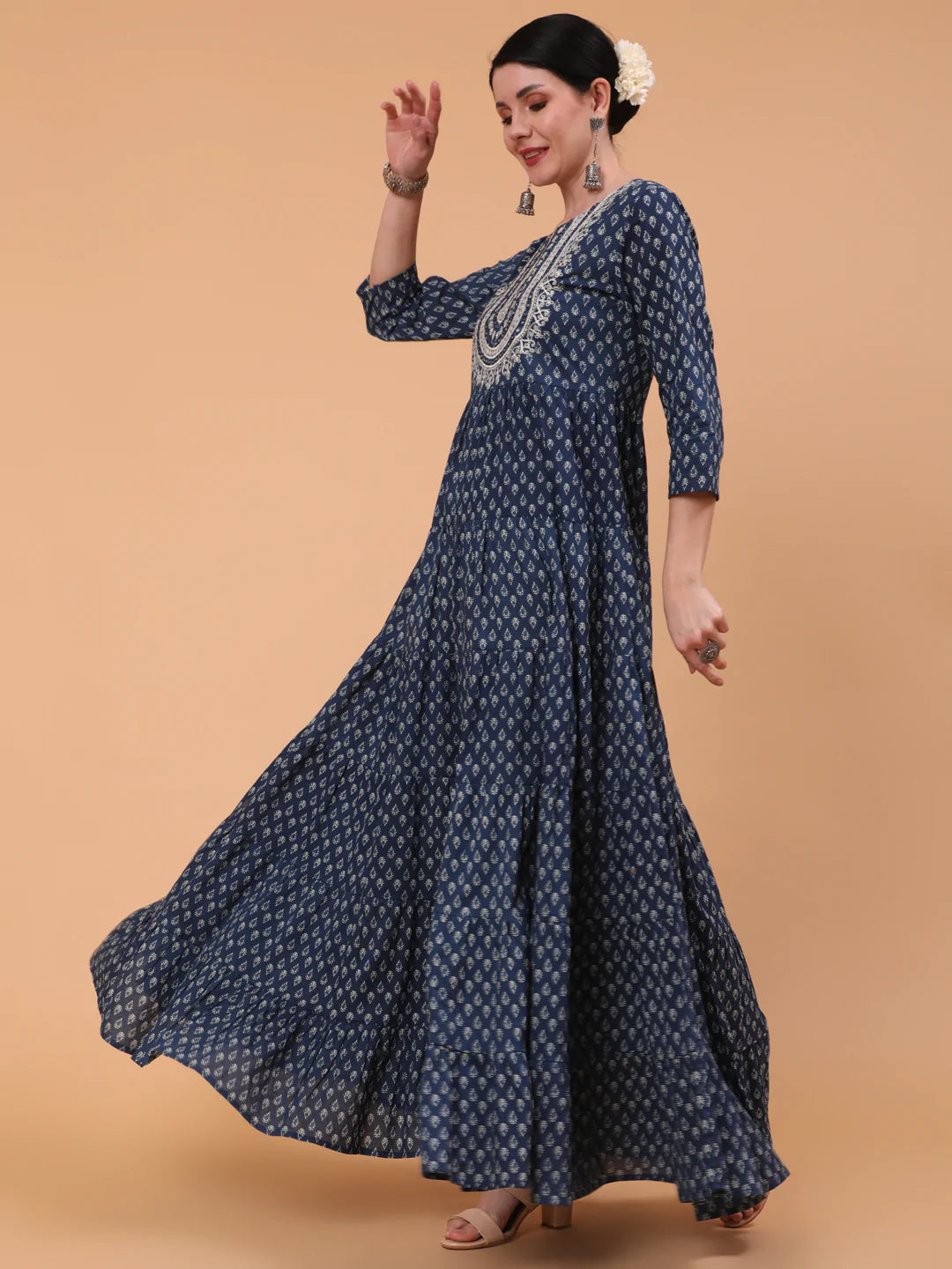 DRESS-INDIGO, COTTON PRINTED