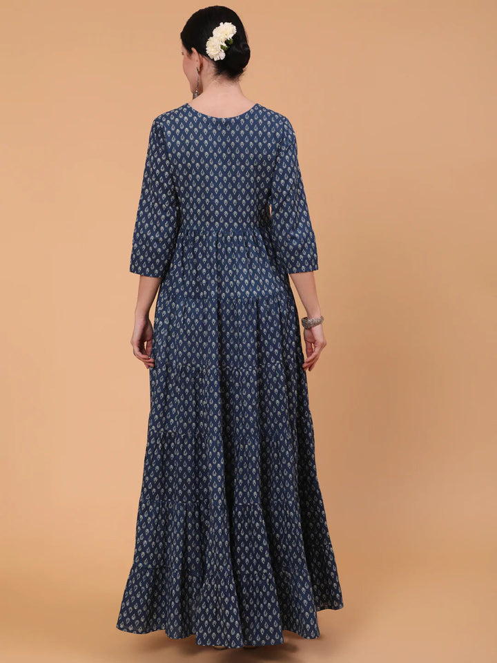 DRESS-INDIGO, COTTON PRINTED