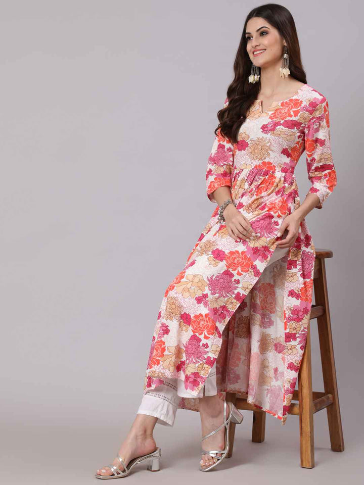 KURTA - IVRY, RAYON CALF LENGTH PRINTED SEMI FLARED