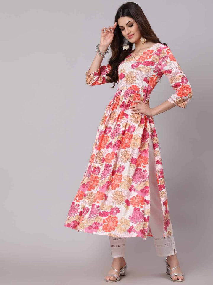 KURTA - IVRY, RAYON CALF LENGTH PRINTED SEMI FLARED