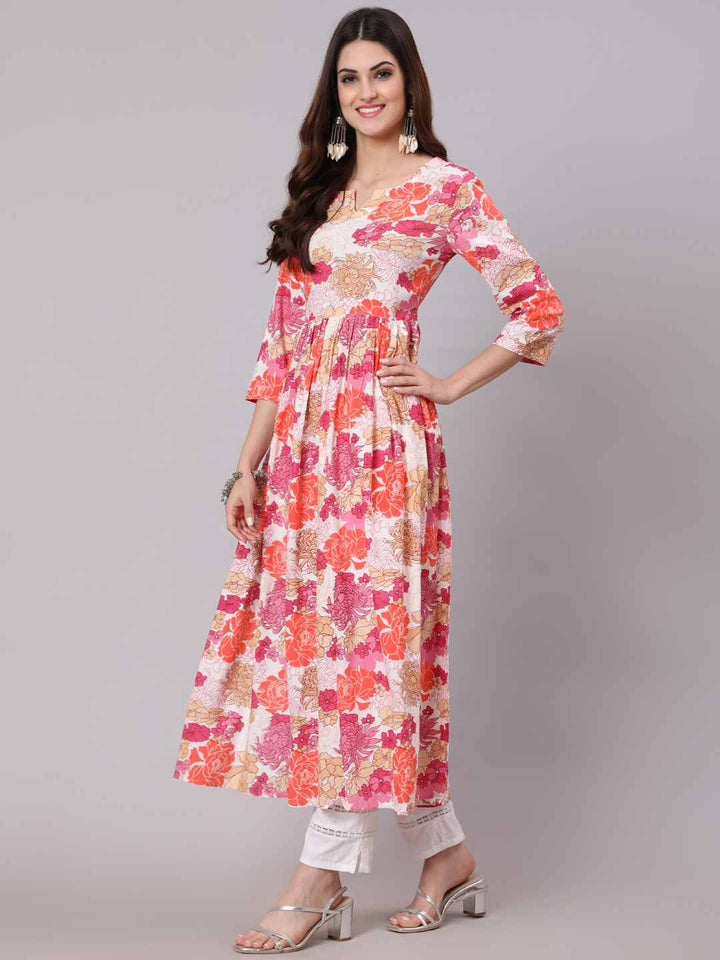 KURTA - IVRY, RAYON CALF LENGTH PRINTED SEMI FLARED