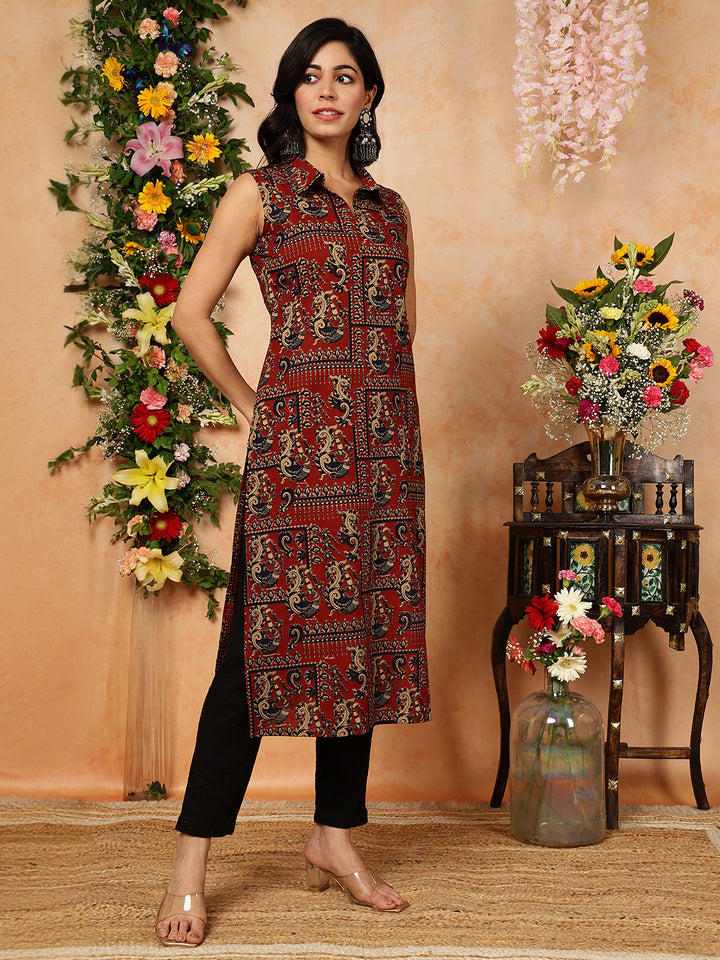 KURTA-Rayon Calf Length Printed Straight