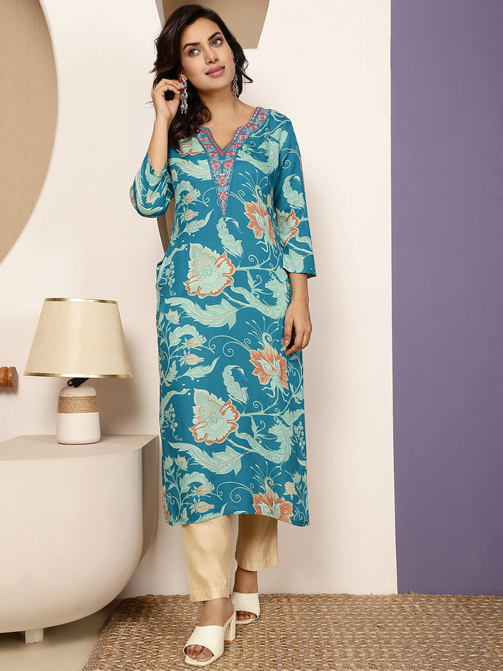 KURTA-Rayon Calf Length Printed Straight