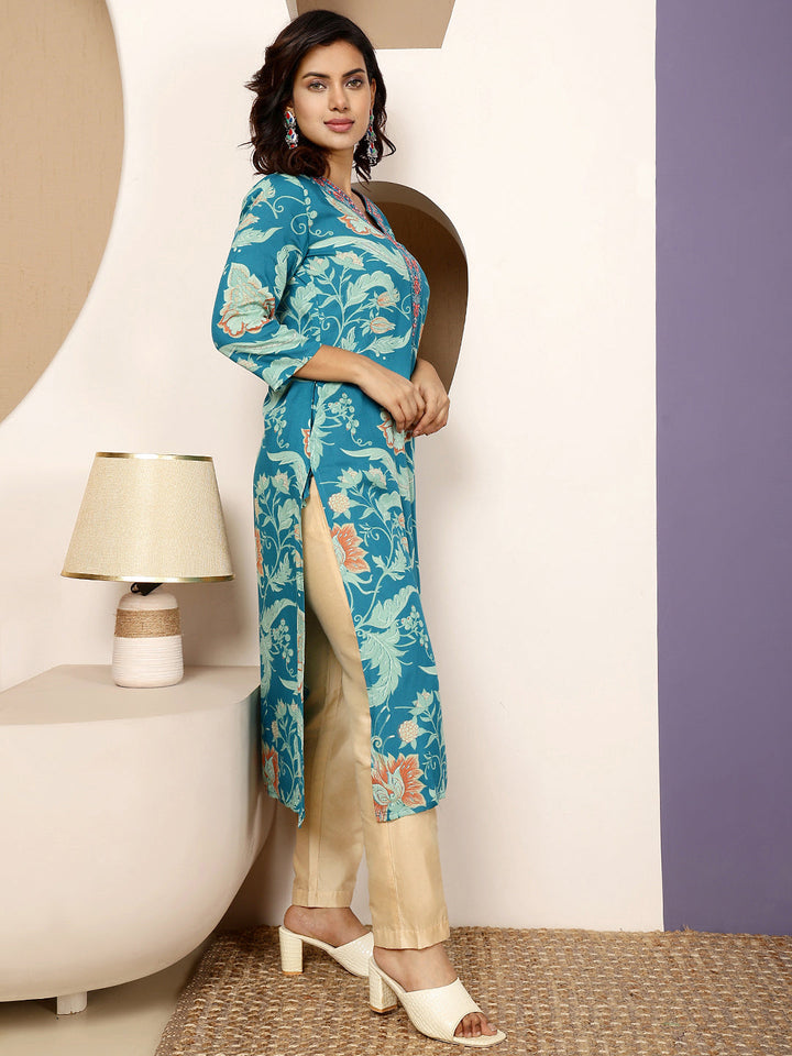 KURTA-Rayon Calf Length Printed Straight