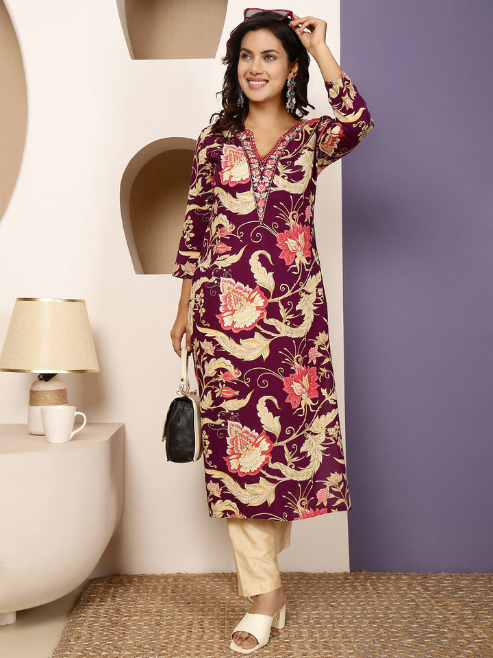 KURTA-Rayon Calf Length Printed Straight