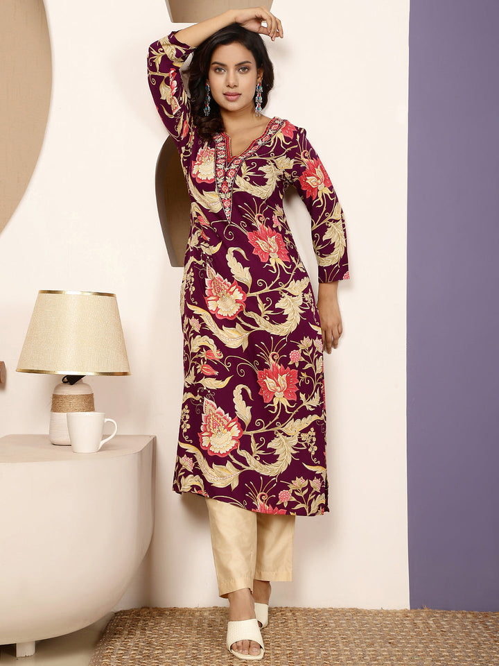 KURTA-Rayon Calf Length Printed Straight