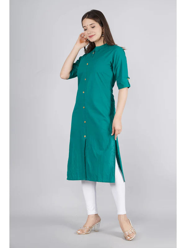 KURTA - PINK AND GREEN, COTTON SOLID STRAIGHT