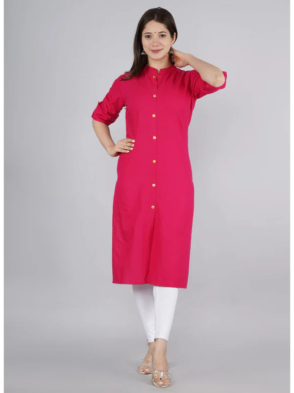 KURTA - PINK AND GREEN, COTTON SOLID STRAIGHT