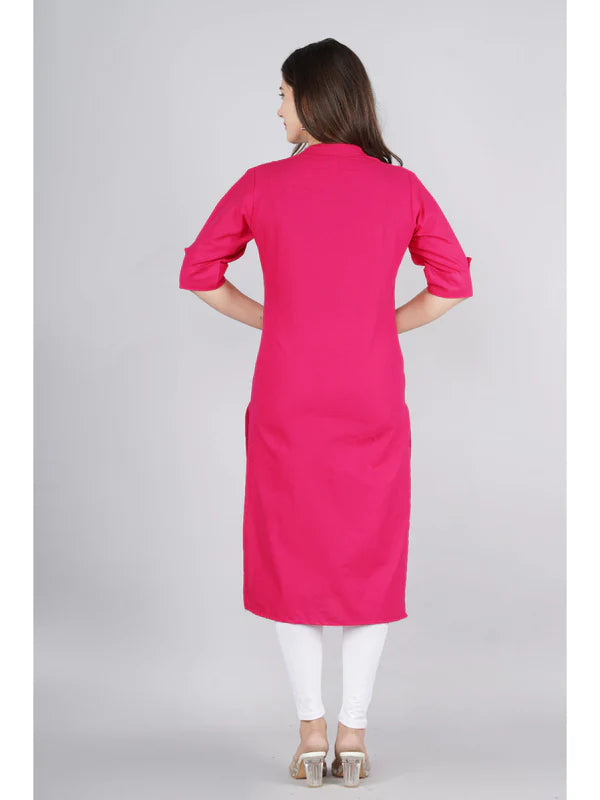 KURTA - PINK AND GREEN, COTTON SOLID STRAIGHT