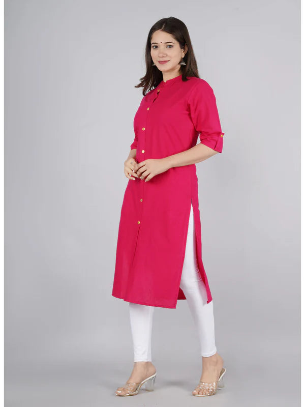 KURTA - PINK AND GREEN, COTTON SOLID STRAIGHT