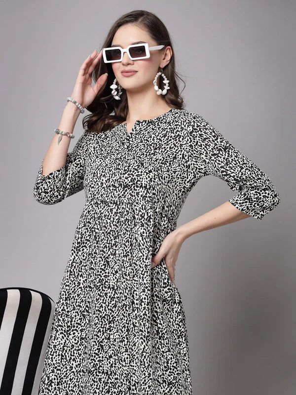 TUNIC - BLACK, RAYON FORAL PRINT