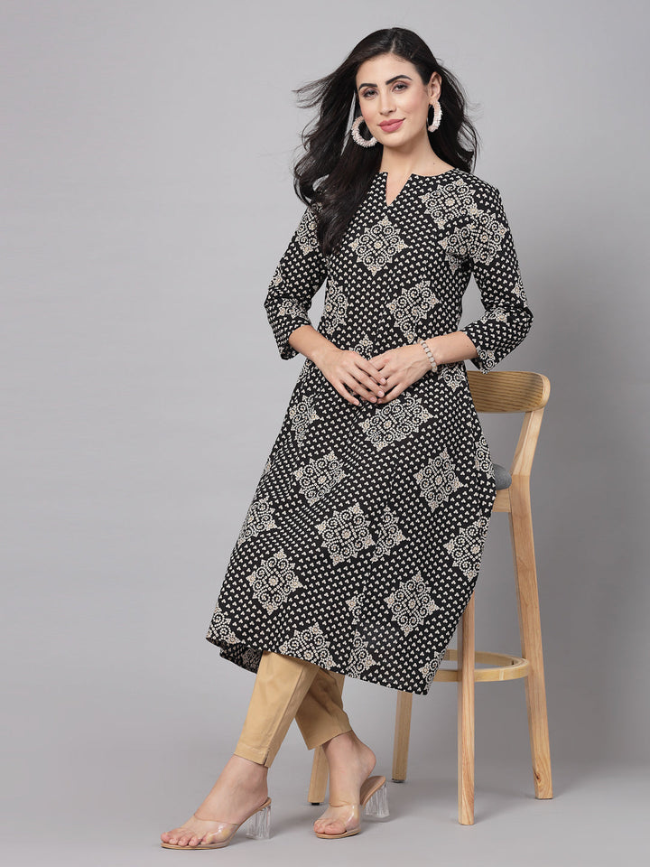 KURTA-Black Rayon Floral Printed Kurta