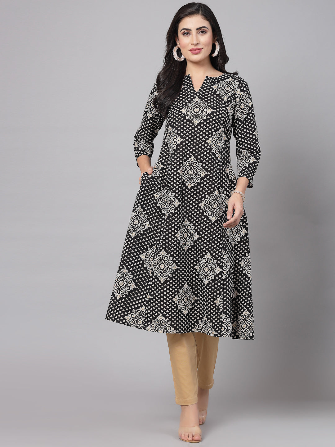 KURTA-Black Rayon Floral Printed Kurta