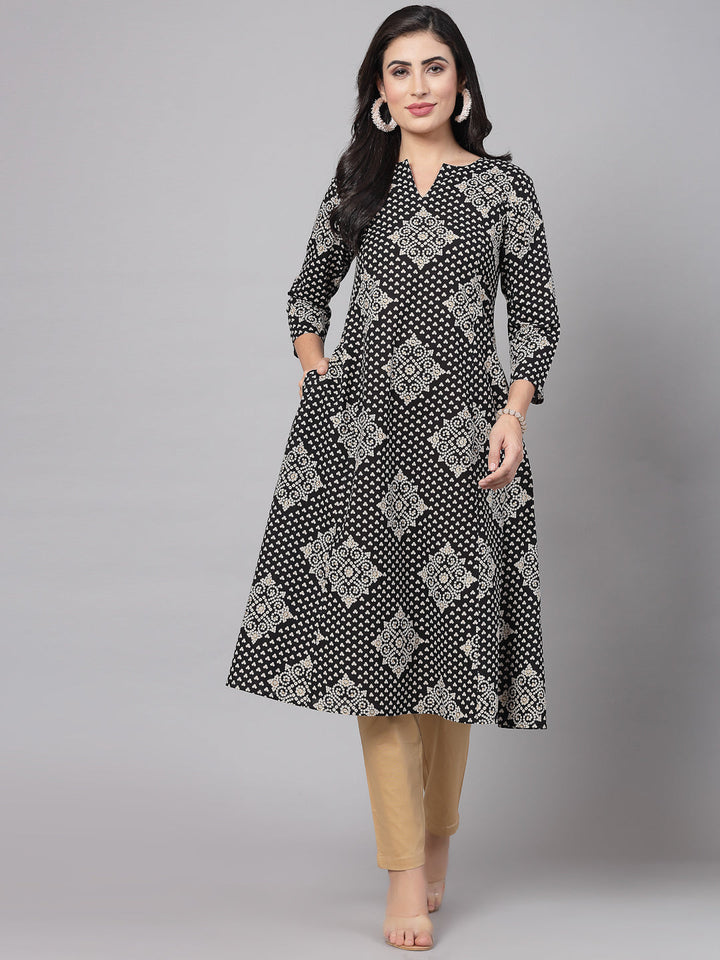 KURTA-Black Rayon Floral Printed Kurta