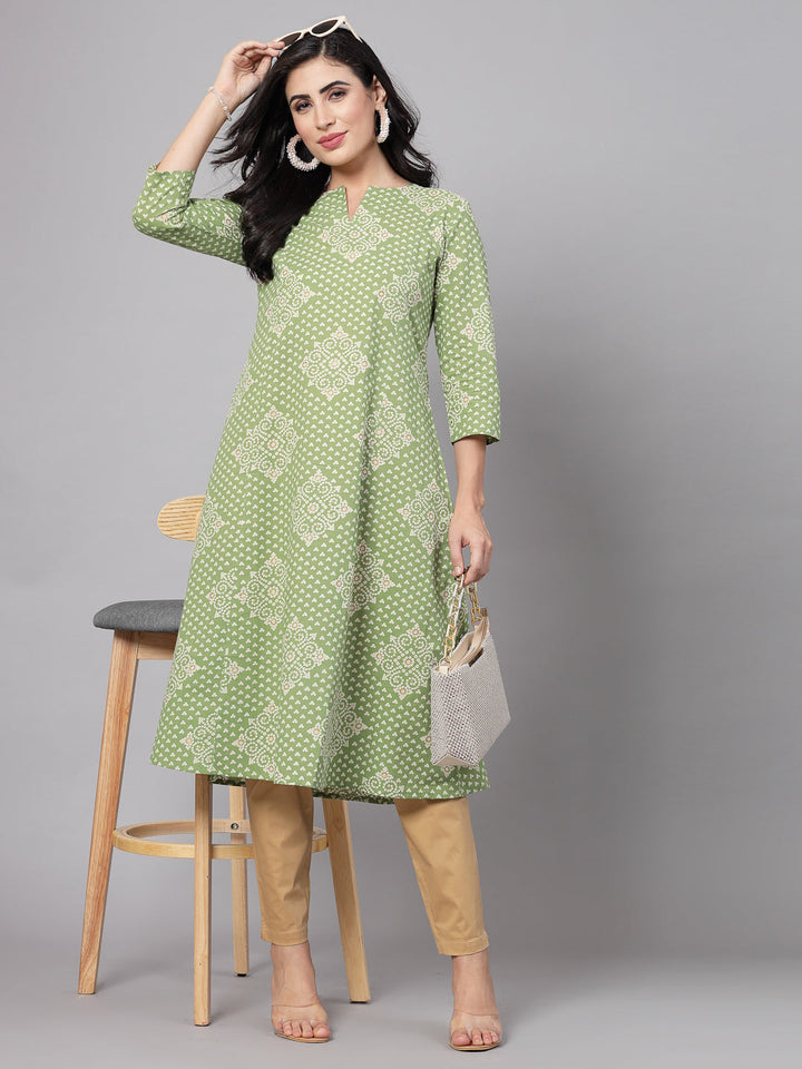 Green Rayon Floral Printed Kurta