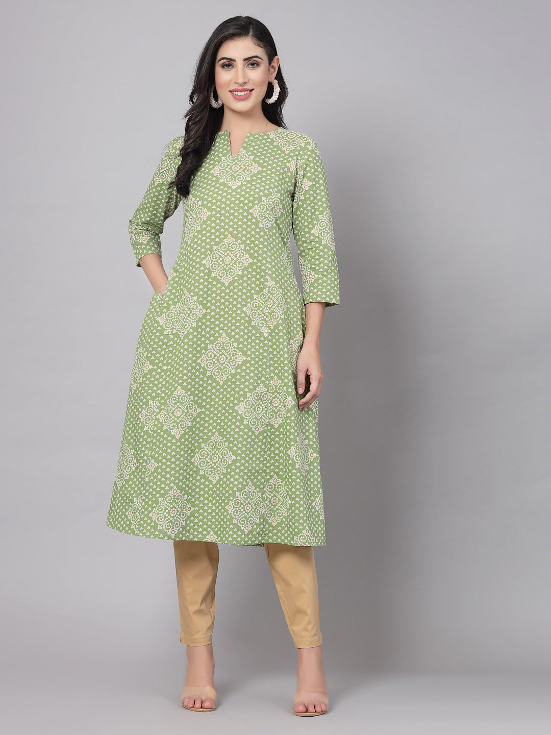 Green Rayon Floral Printed Kurta