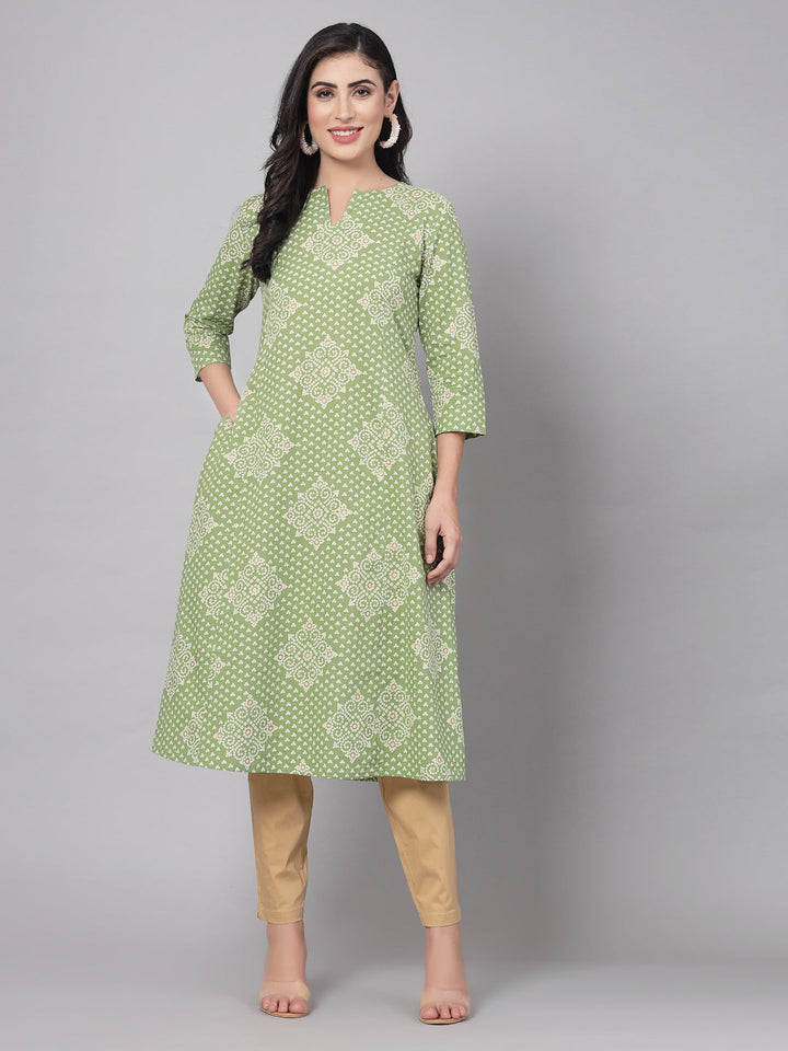 Green Rayon Floral Printed Kurta
