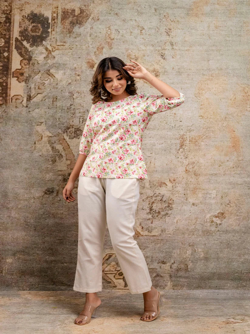 KURTA PANT-Off White Cotton Round Neck