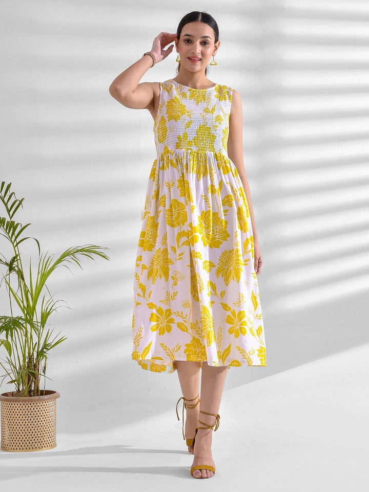 DRESS-Rayon Flared Printed Viscose
