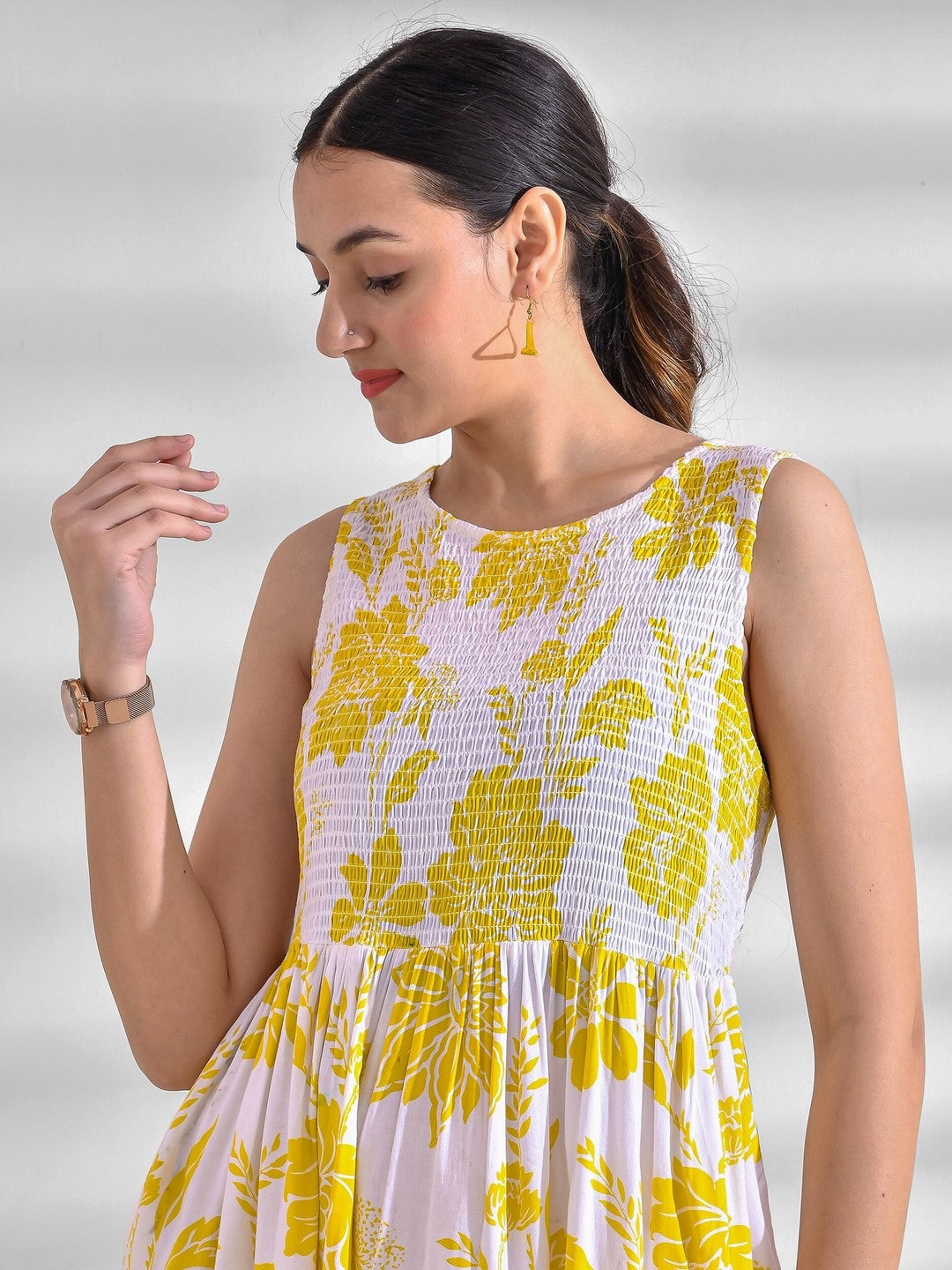 DRESS-Rayon Flared Printed Viscose