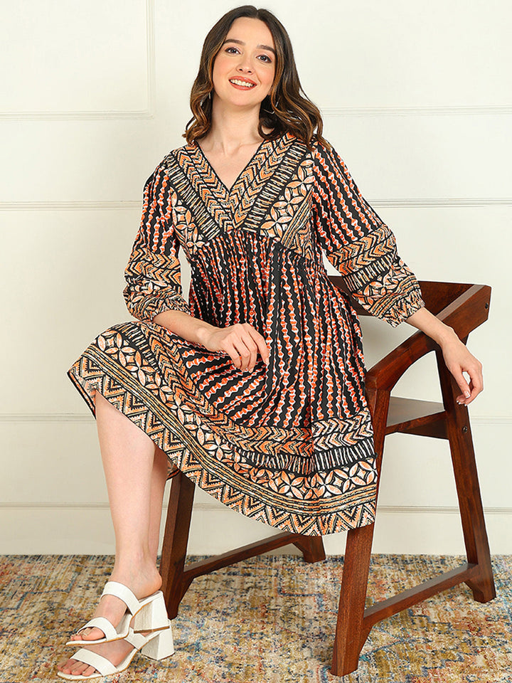 TUNIC-Flared Printed Viscose Rayon Dress