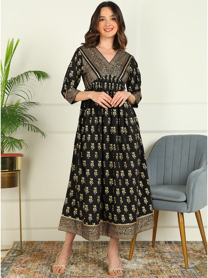 DRESS-Flared Printed Viscose Rayon Dress