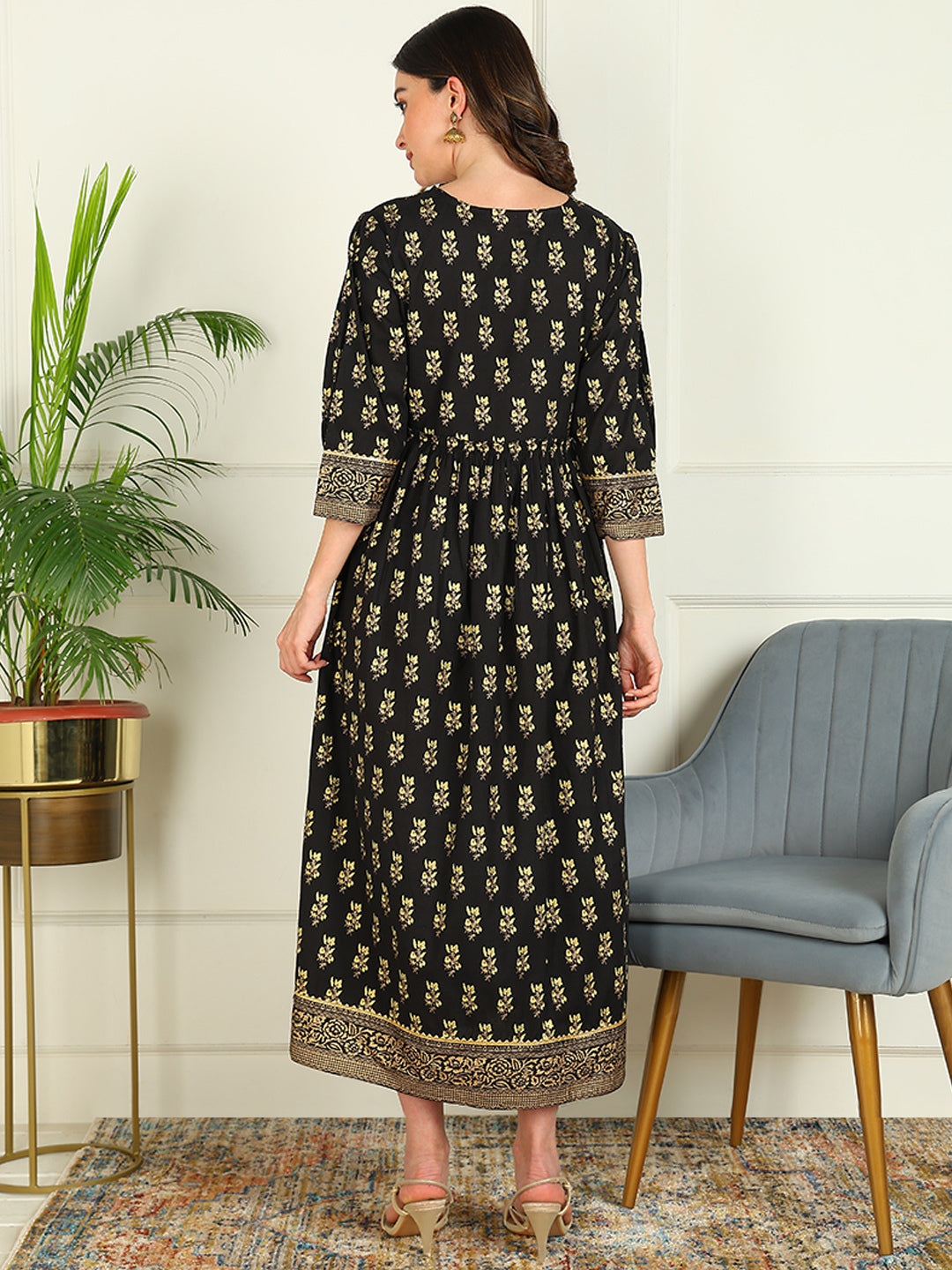 DRESS-Flared Printed Viscose Rayon Dress