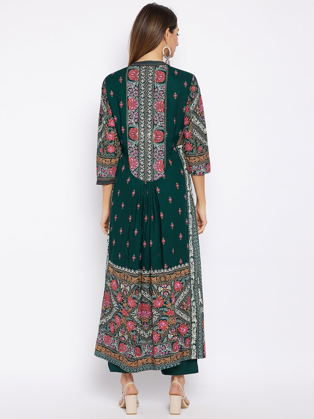 KURTA PANT - GREEN, RAYON PRINTED LONG STRAIGHT KURTA AND PANT