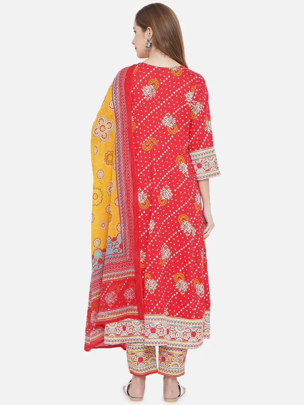 DUPATTA SET - RAYON, PRINTED LONG ANARKALI KURTA