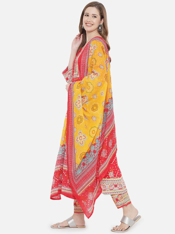 DUPATTA SET - RAYON, PRINTED LONG ANARKALI KURTA