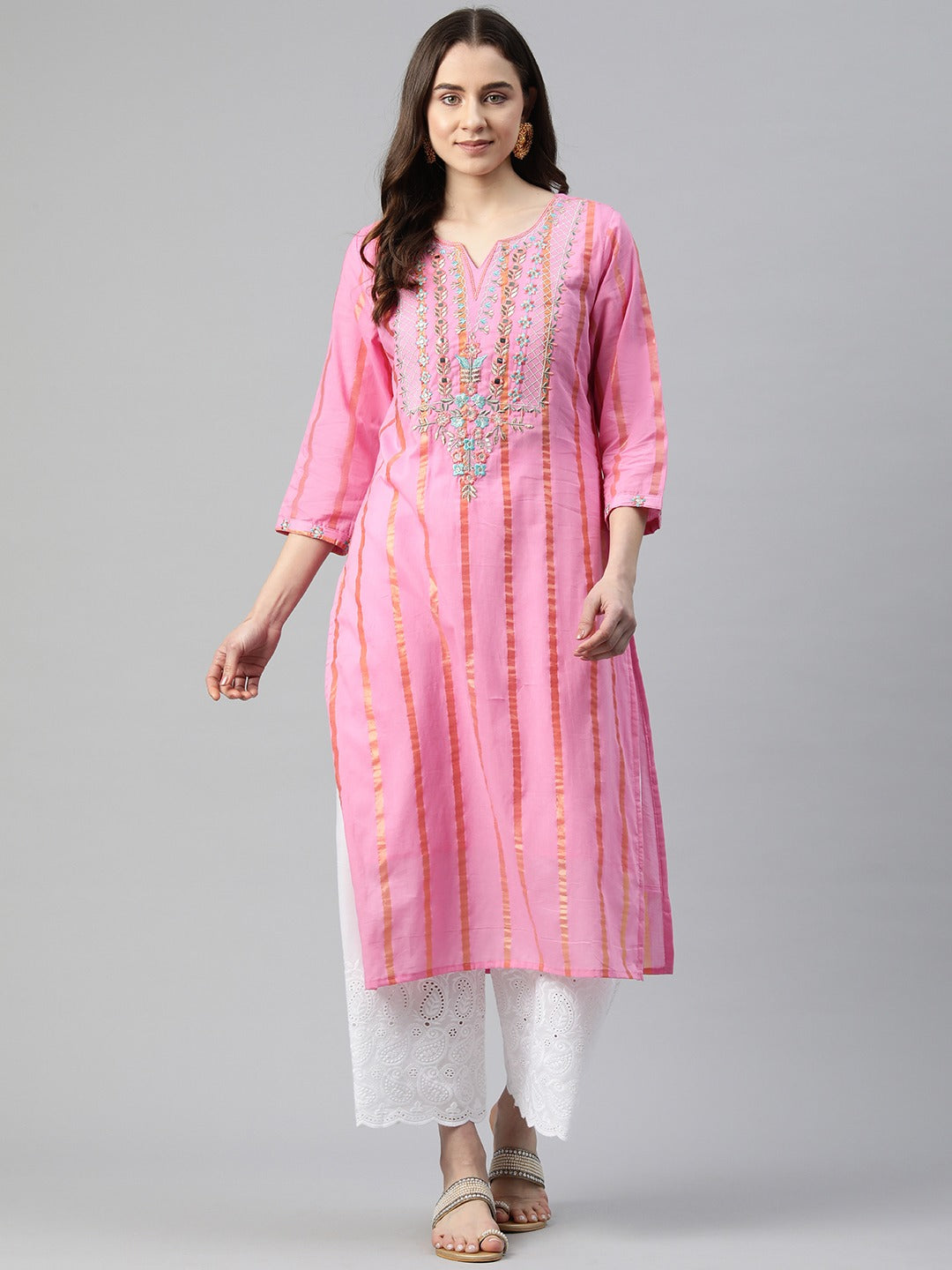 KURTA-Straight Style Cotton Fabric Pink Color