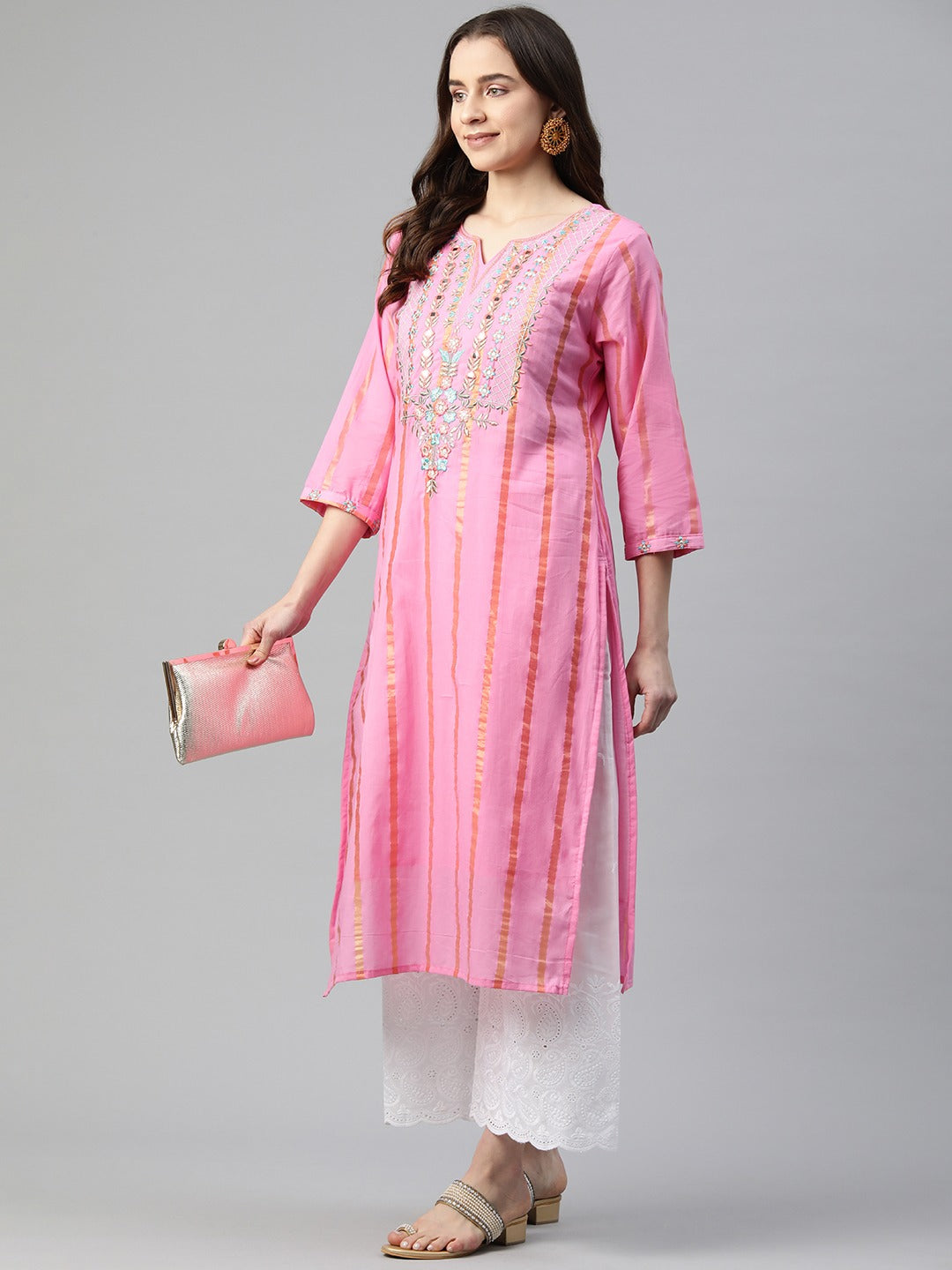 KURTA-Straight Style Cotton Fabric Pink Color