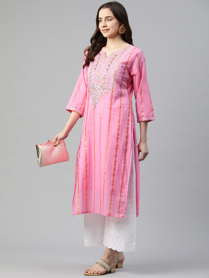 KURTA-Straight Style Cotton Fabric Pink Color