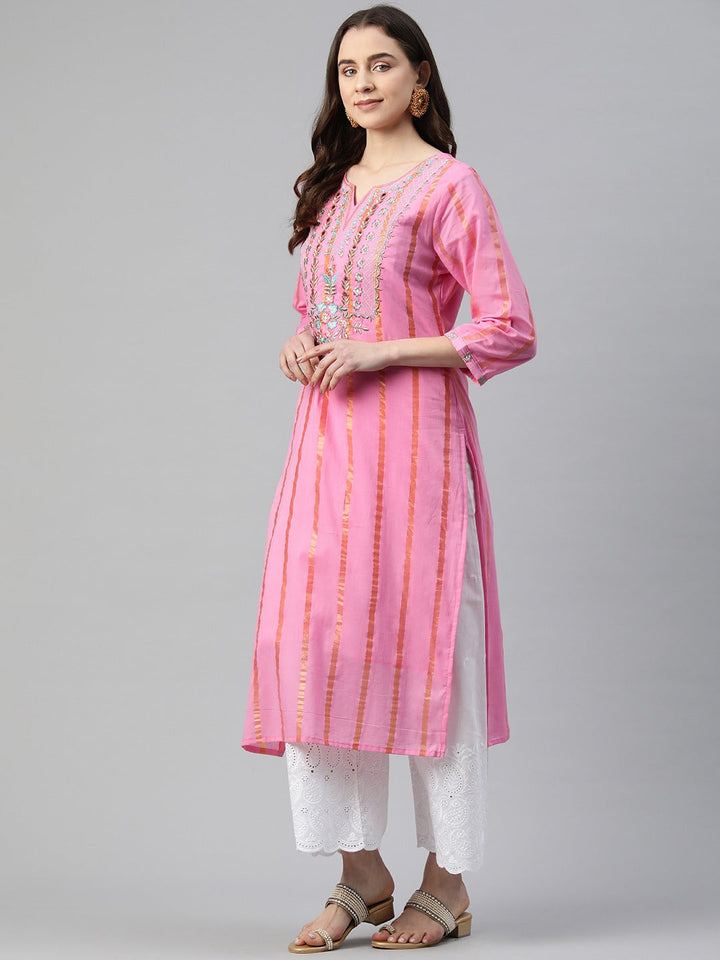 KURTA-Straight Style Cotton Fabric Pink Color