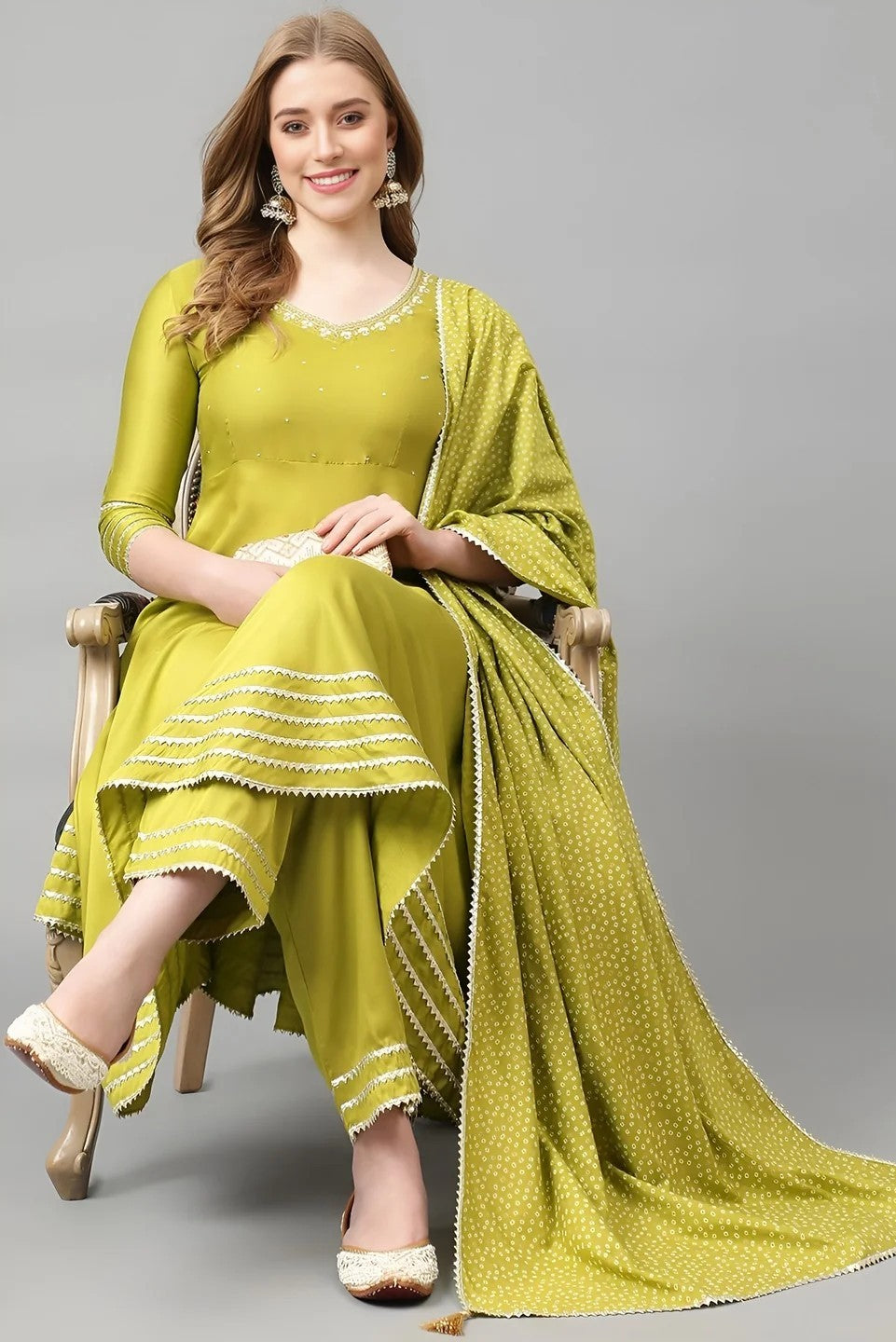 DUPATTA SET-Green Gotta Patti Kurta & Palazzo with Dupatta