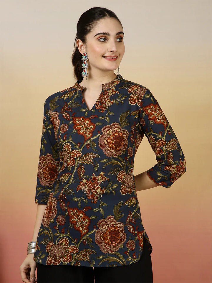 TOP-Floral Western Printed