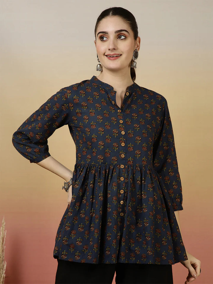 TOP-Floral Western Printed