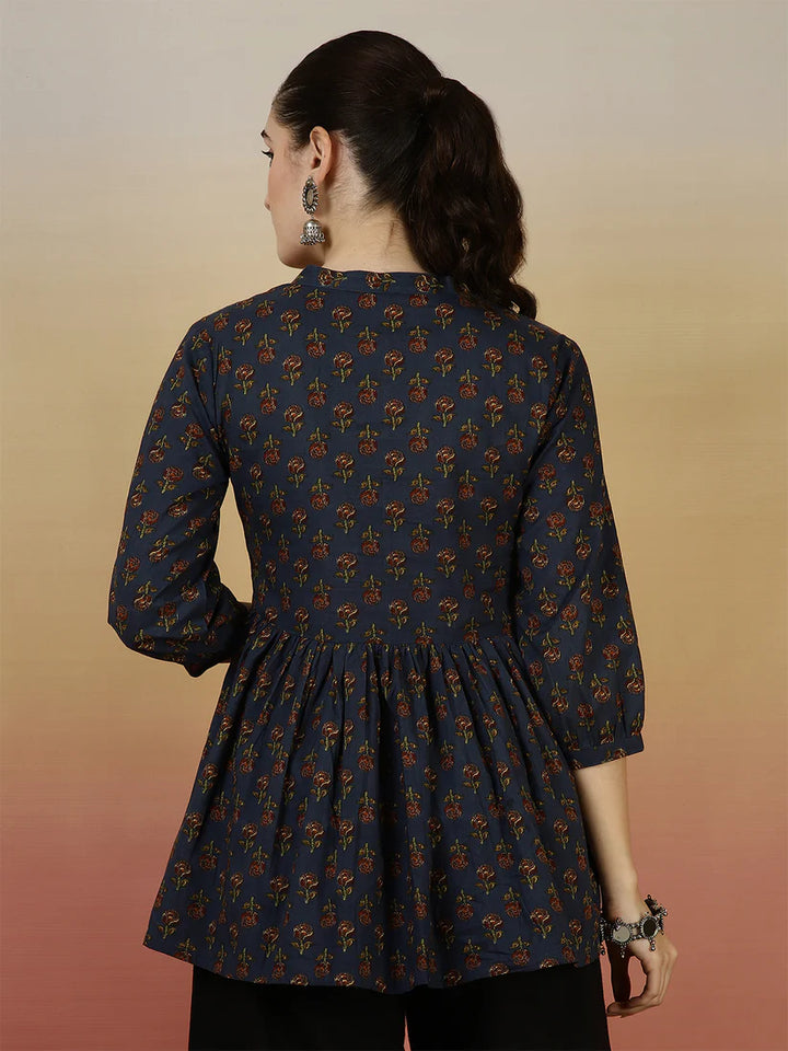 TOP-Floral Western Printed