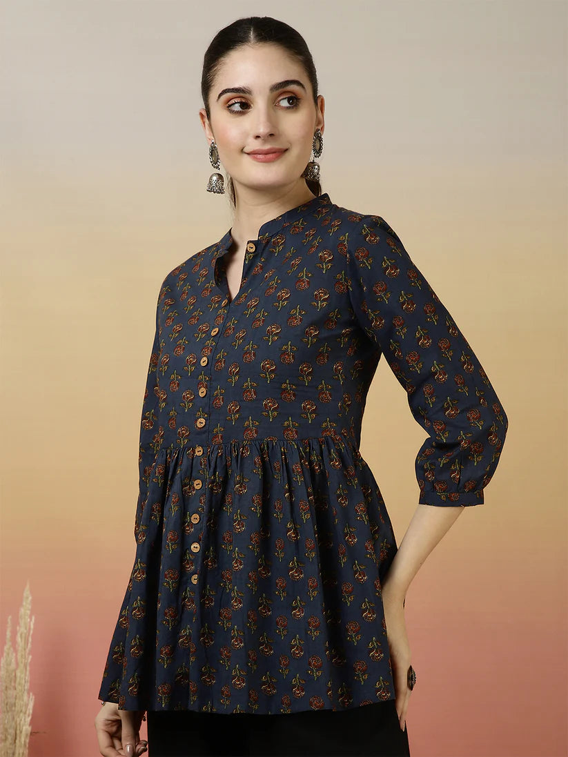 TOP-Floral Western Printed