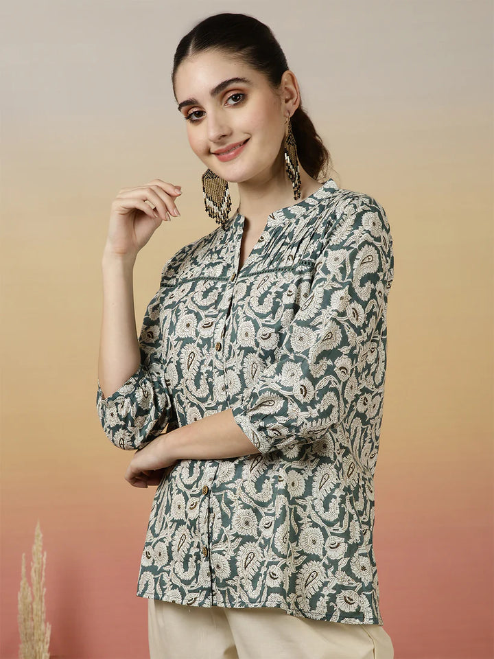 TOP-Floral Western Printed