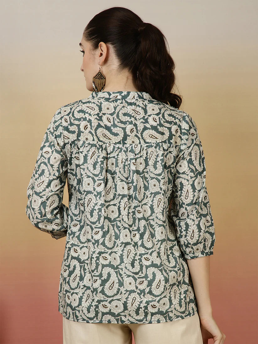 TOP-Floral Western Printed