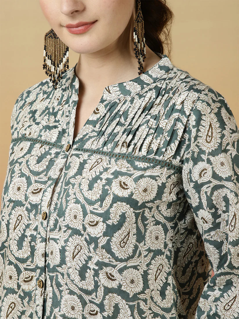 TOP-Floral Western Printed
